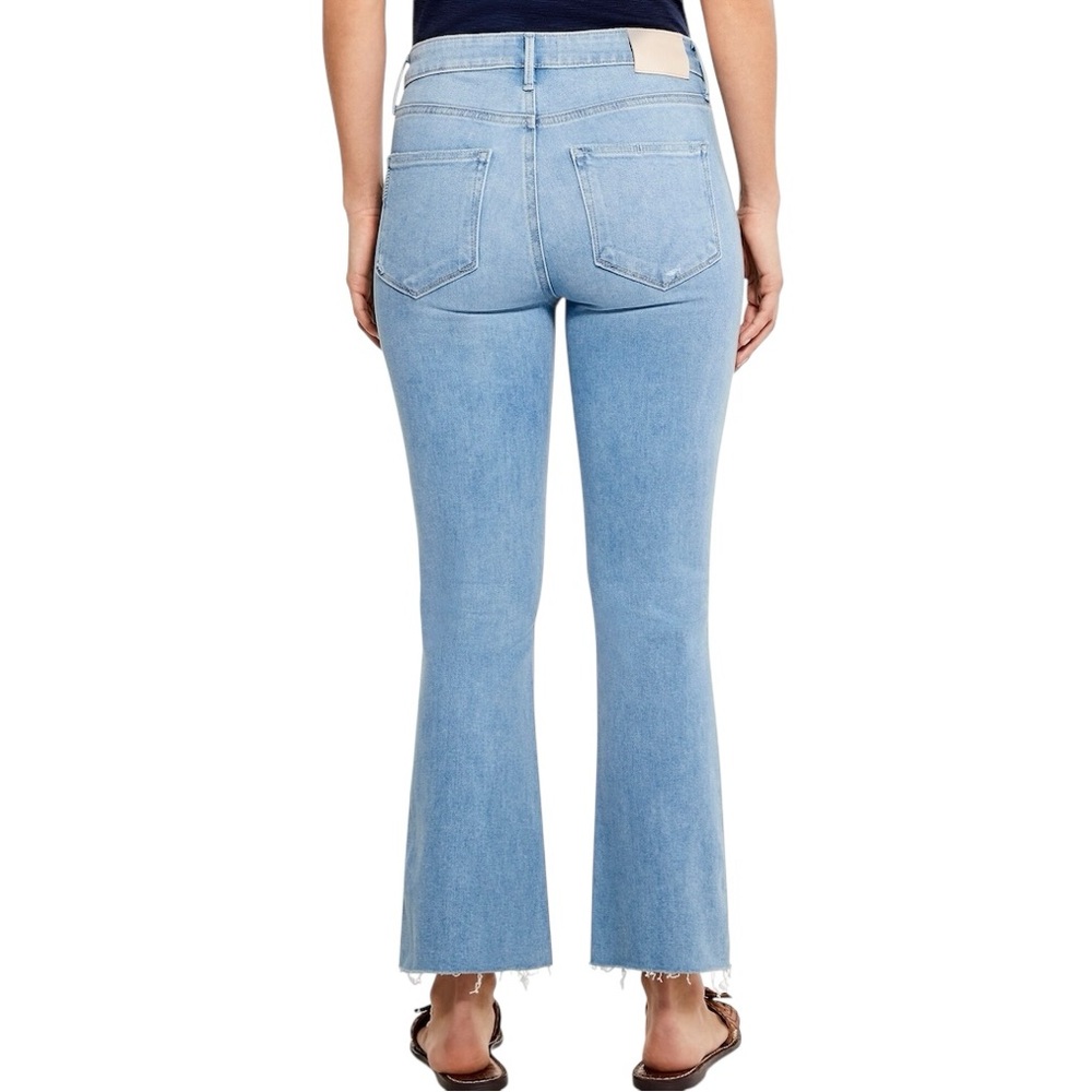 Express Cropped Flare Light Wash High Rise Raw Hem Stretch Jeans Size 12 Long - Picture 2 of 13